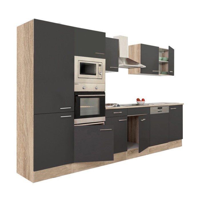 Mobilă de bucătărie Yorki 340, corp stejar sonoma, față antracit satinat, cu dulap cu raft