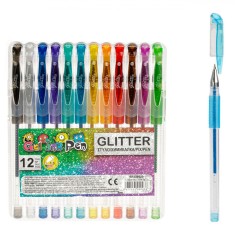 Set Pixuri Gel, Glitter, 12 Bucăți, Culori Multicolore, Corp Transparent, Cerneală Metalizată