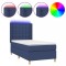Pat cu arcuri, saltea si LED, albastru, 80x200 cm, textil
