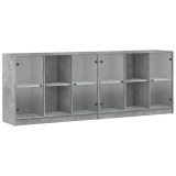 Biblioteca cu usi, gri beton, 204x37x75 cm, lemn compozit
