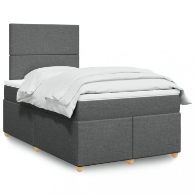 vidaXL Pat box spring cu saltea, gri &amp;icirc;nchis, 120x200 cm, textil 3291241 foto