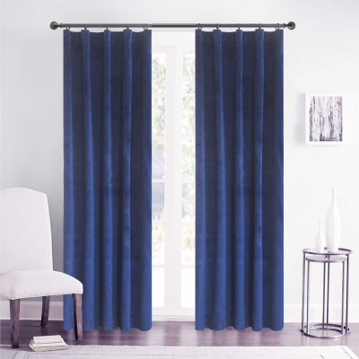 Draperie din catifea cu rejansa din bumbac tip fagure, Madison, 200x250 cm, densitate 700 g/ml, Albastru, 1 buc foto