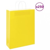 vidaXL Pungi de h&acirc;rtie 250 buc cu m&acirc;nere galbene 32x12x42 cm