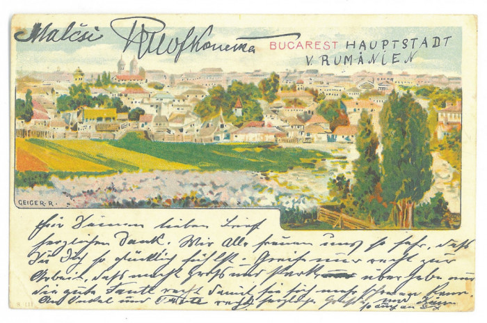 1797 - BUCURESTI, Panorama, Litho, Romania - old postcard - used - 1899