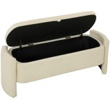 HOMCOM Bancă capăt de pat, 118x42x45cm, banc de depozitare tapițat &icirc;n material boucl&eacute;, picioare din lemn de eucalipt, Crem | Aosom Romania