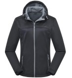 Jachetă din softshell pentru femei, impermeabilă, respirabilă, ușoară, cu fleece și glugă, jachetă de tranziție pentru alergat și drumeții, NEGRĂ, XL