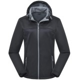 Jachetă din softshell pentru femei, impermeabilă, respirabilă, ușoară, cu fleece și glugă, jachetă de tranziție pentru alergat și drumeții, NEGRĂ, XL