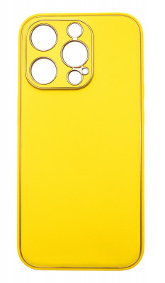 Husa eleganta din piele ecologica cu insertii aurii, Full protection, pentru iPhone 15 Pro, Galben foto