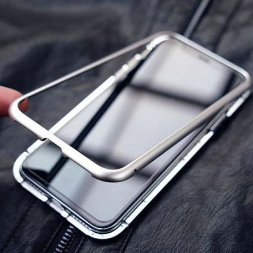 Husa Apple iPhone 8 Plus Magnetica Silver MyStyle Perfect Fit cu spate de sticla securizata premium