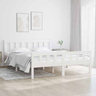 Cadru de pat dublu, alb, 135x190 cm, lemn masiv foto