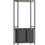 VASAGLE Cos de rufe, 2 compartimente, saci de rufe detasabili, 2 rafturi, tija umerase, 2x46L, 73x33x177cm, maro rustic Household NewTrend