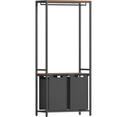 VASAGLE Cos de rufe, 2 compartimente, saci de rufe detasabili, 2 rafturi, tija umerase, 2x46L, 73x33x177cm, maro rustic Household NewTrend