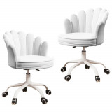 Set de 2 scaune de birou, modern, din catifea, elegant, rotativ, alb, buz, Oem