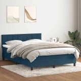 vidaXL Pat box spring cu saltea, albastru &icirc;nchis, 140x210 cm, catifea 3316213