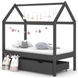 Cadru pat copii cu sertar gri &icirc;nchis 70x140 cm lemn masiv pin