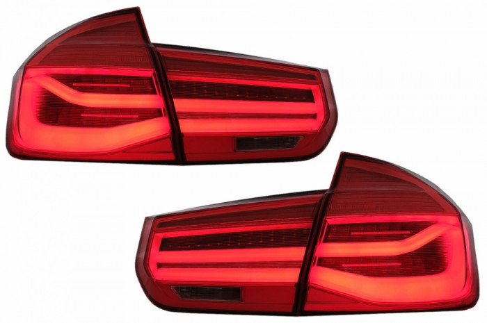 Stopuri LED compatibil cu BMW Seria 3 F30 (2011-2019) Rosu Clar LCI Design cu Semnal Dinamic Secvential TLBMF30RC
