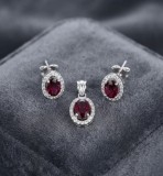 Cumpara ieftin Set Bijuterii din Argint 925 , zGlow Ruby Halo, - Pandantiv E i Cercei cu Zirconiu RoE u