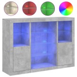 Servanta cu lumini LED, 3 buc., gri beton, lemn prelucrat