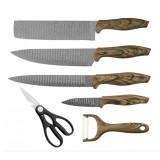 Set cuțite HausRoland HR001-1, 6 bucăți, Peeler și foarfece, M&acirc;ner cauciuc, Maro