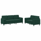 Cumpara ieftin Set canapea cu perne, 2 piese, verde inchis, catifea