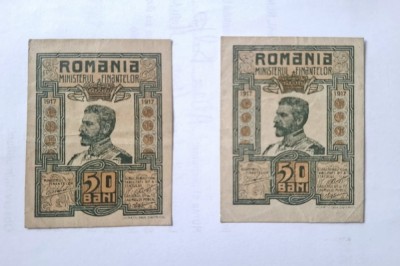 Romania , lot 2 bancnote foarte frumoase de 50 Bani 1917 foto