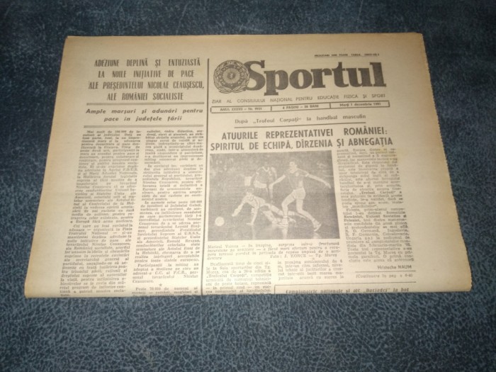 ZIARUL SPORTUL 1 DECEMBRIE 1981