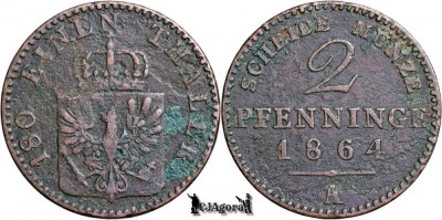 1864 A, 2 Pfenninge - Wilhelm I - Regatul Prusiei foto