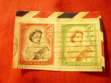 2 Timbre pe fragment Noua Zeelanda 1953 stampilate Elisabeta II ,9p si 1sh, Stampilat