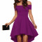 B516-10 Rochie skater asimetrica, de cocktail, cu decolteu bardot