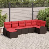 vidaXL Set de canapele pentru grădină cu pernă 7 pcs Maro Rattan poli 3346134