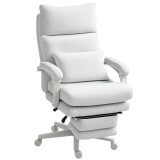 HOMCOM Scaun rotativ, aspect de in, ajustabil &icirc;n &icirc;nălțime, cu &icirc;nclinare de 160 de grade, suport pentru picioare, crem | Aosom Romania