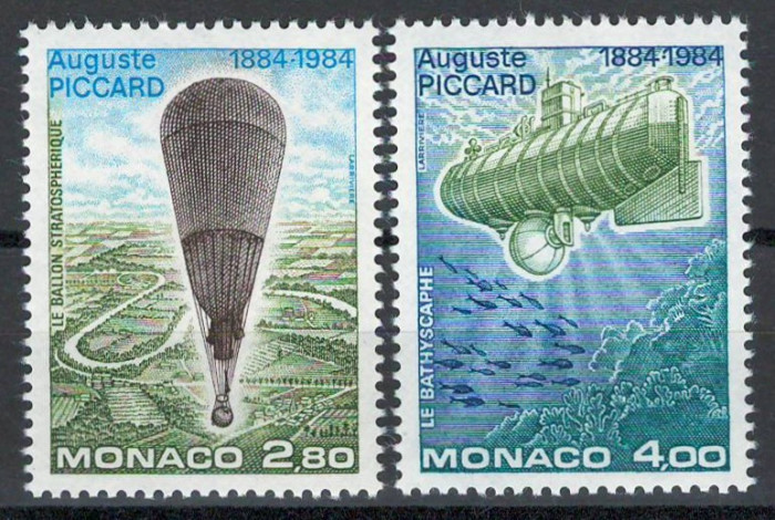 Monaco 1984 Mi 1631/32 MNH - 100 de ani de la nașterea lui Auguste Piccard