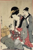 Stampă japoneză 4 / Cromolitografie veche (1978), KITAGAWA Utamaro, pentru calendar Teiijin, sub dir KIKUCHI Sadao de la Muzeul Național din Japonia,