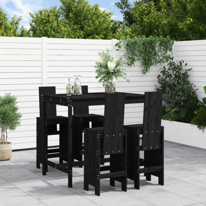 Set mobilier bar de gradina, 5 piese, negru, lemn masiv de pin GartenMobel Dekor