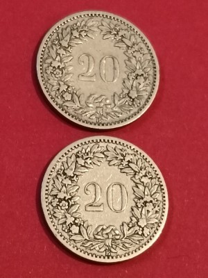 Lot 2 monede Elvetia: 20 rappen 1884 + 1885 [poze]. Discount conform descriere [10 - 20 %. Vezi descrierea.]. foto