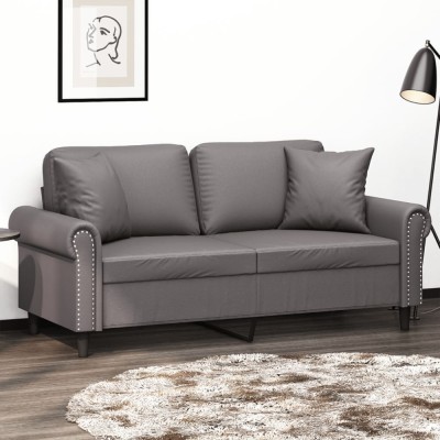 vidaXL Canapea cu 2 locuri cu pernuțe, gri, 140 cm, piele ecologică 3200932 foto