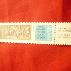 Timbru Argentina 1970 - Personalitati- 150 Ani Em.Belgrano , 50C ,cu vigneta