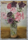 Cumpara ieftin 1957 Acuarelă Aglaia Rosei Rădulescu, semnată / Vază de sticlă cu flori 30 x 20