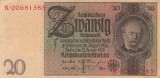 Bancnota Germania 20 Reichsmark 1929 - P181a XF ( serie X - vezi descriere )