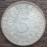 (A873) MONEDA DIN ARGINT GERMANIA - 5 MARK 1969, LIT D, 11,2 GRAME. PURITATE 625, Europa