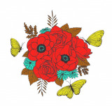 Cumpara ieftin Sticker decorativ, Buchet de flori, Rosu aramiu, 60 cm, 1170ST-14, Oem