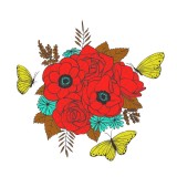 Sticker decorativ, Buchet de flori, Rosu aramiu, 60 cm, 1170ST-14