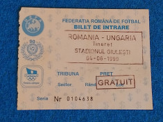 Bilet meci fotbal ROMANIA - UNGARIA (04.06.1999) Tineret foto