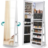 Oglinda de podea Songmics cu dulap pentru bijuterii, rotire 360&deg; si LED