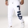 Pantaloni Bărbați FILA Logo Joggers – Albi, Originali, Design cu Logo Mare, Nou, Alb, Bumbac, L, M, XL