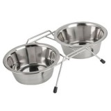 Suport dublu cu boluri din inox pentru c&acirc;ini, 2x400 ml, argintiu, CMCLASS