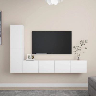 vidaXL Set dulapuri TV, 4 piese, alb, PAL foto