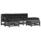 Cumpara ieftin Set mobilier relaxare gradina&amp;perne 6 piese gri lemn masiv pin