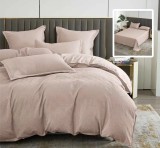 Lenjerie de pat 6 piese, Natur Uni Baroque, cearceaf pat clasic, cearceaf pilota 200x230, 2 fete perna 50x70, 2 fete perna 70x70, Cappuccino Relax Kip