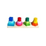 Jucarie din lemn, Sortator forme geometrice 4 coloane, Wooden Toys, multicolor